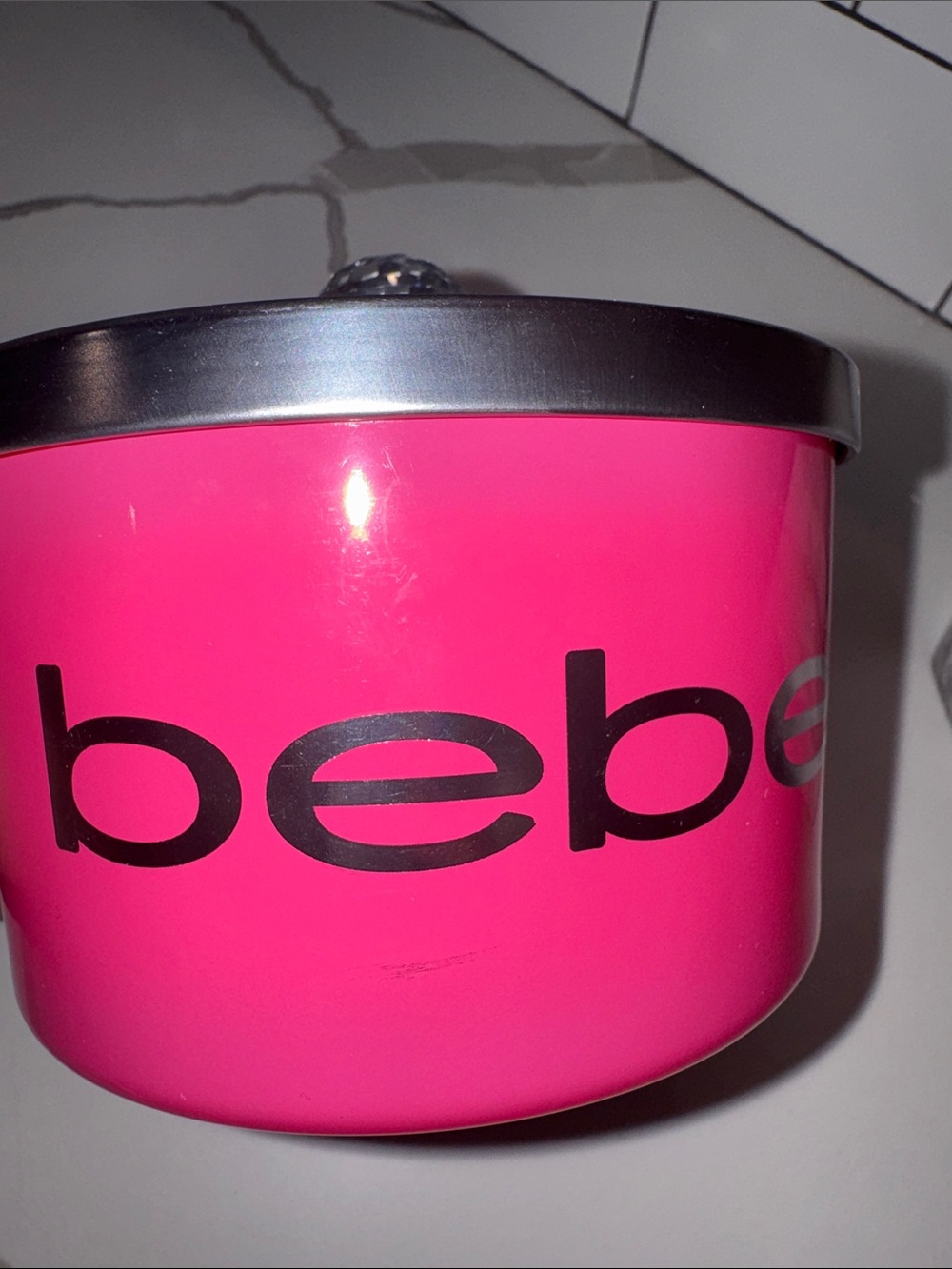 bebe Strawberry Daiquiri 3-Wick Candle with Silver Mirror Lid Diamond Top 16oz